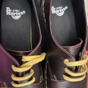 Dr. Martens Dark Burgundy Oxfords with Yellow Laces